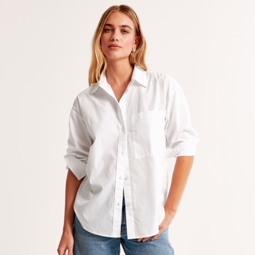 Abercrombie & Fitch Oversized Poplin Shirt - White, S